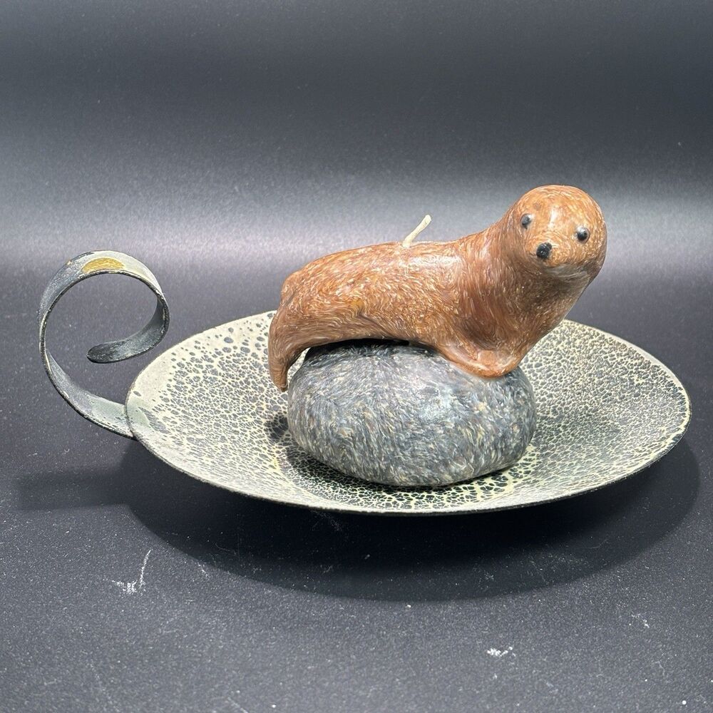 Vintage Blue Gate Stone Otter Candle Holder Tray Handmade San Francisco